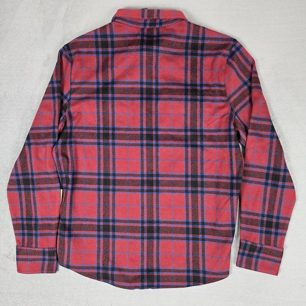 Fair Harbor Shirt Mens Medium Dunewood Ultra-Stretch Flannel Cobalt Wine Plaid